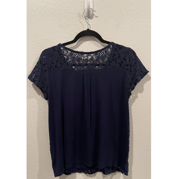 LE LIS Navy Blue Lace Short Sleeve Blouse - Picture 3 of 3